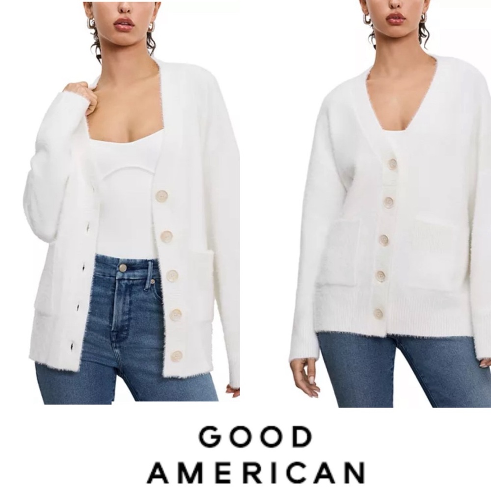 Good American Cloud Cardigan Chunky Knit Sweater